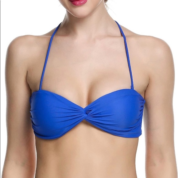 Royal blue twist front bandeau bikini top with straps - Picture 5 of 12